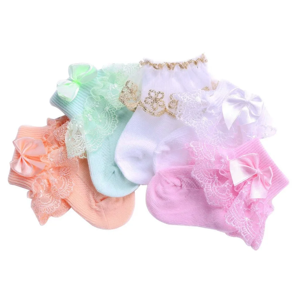 Высокое качество 4 пары/Лот хлопковые носки для новорожденных кружевные