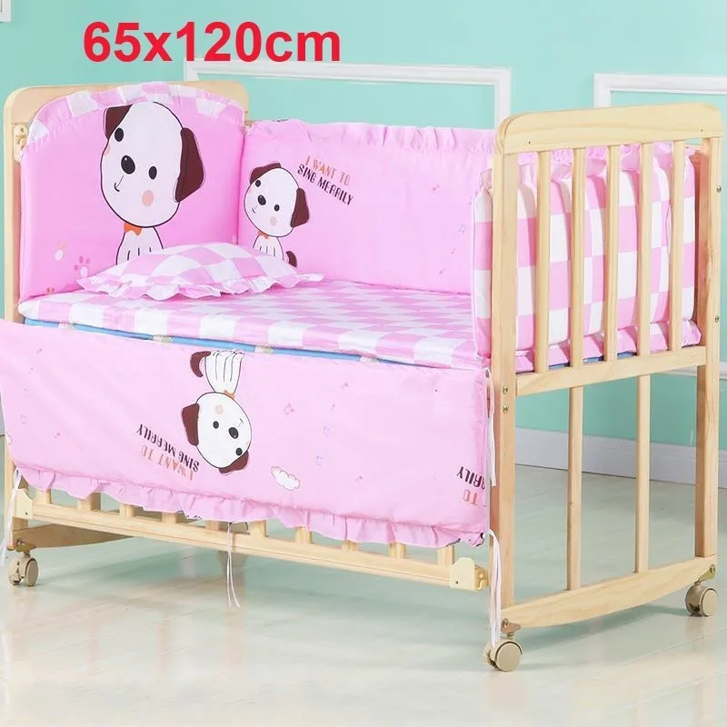 H 65x120cm 5 шт., Комплект постельного белья для новорожденных, милый мультяшный бампер для кроватки, хлопок, удобная детская кровать, протектор, моющийся Комплект постельного белья s - Цвет: H 65x120cm