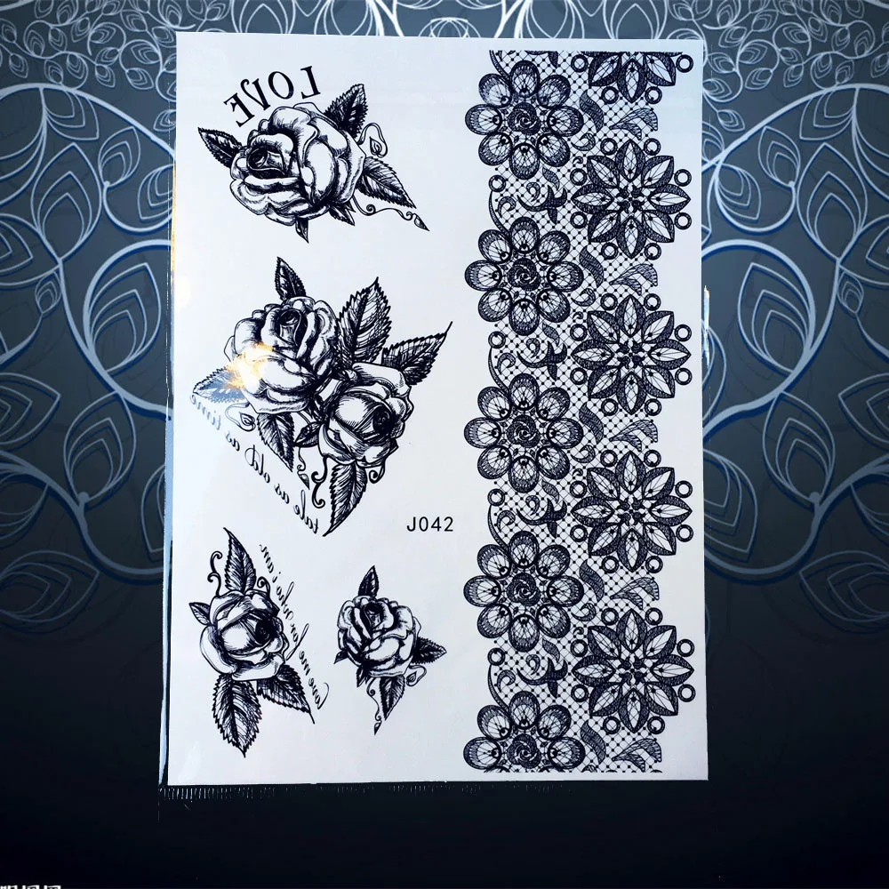 1 шт. сексуальный боди арт черная бабочка тату цветок рука кружева браслет