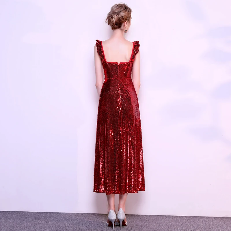 JaneVini Vestidos Charming Burgundy Sequins Evening Dress Spaghetti Straps Backless Formal Mother of Bride Plus Size 2018 | Свадьбы и