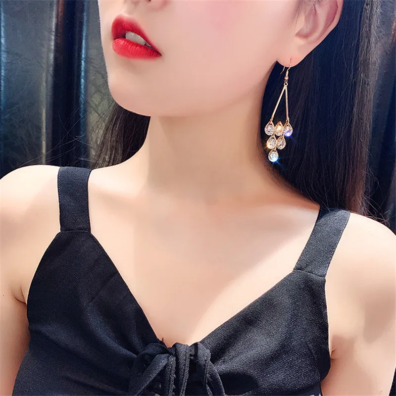 FYUAN длинные висячие серьги с кисточками для женщин Bijoux капли воды хрустальные