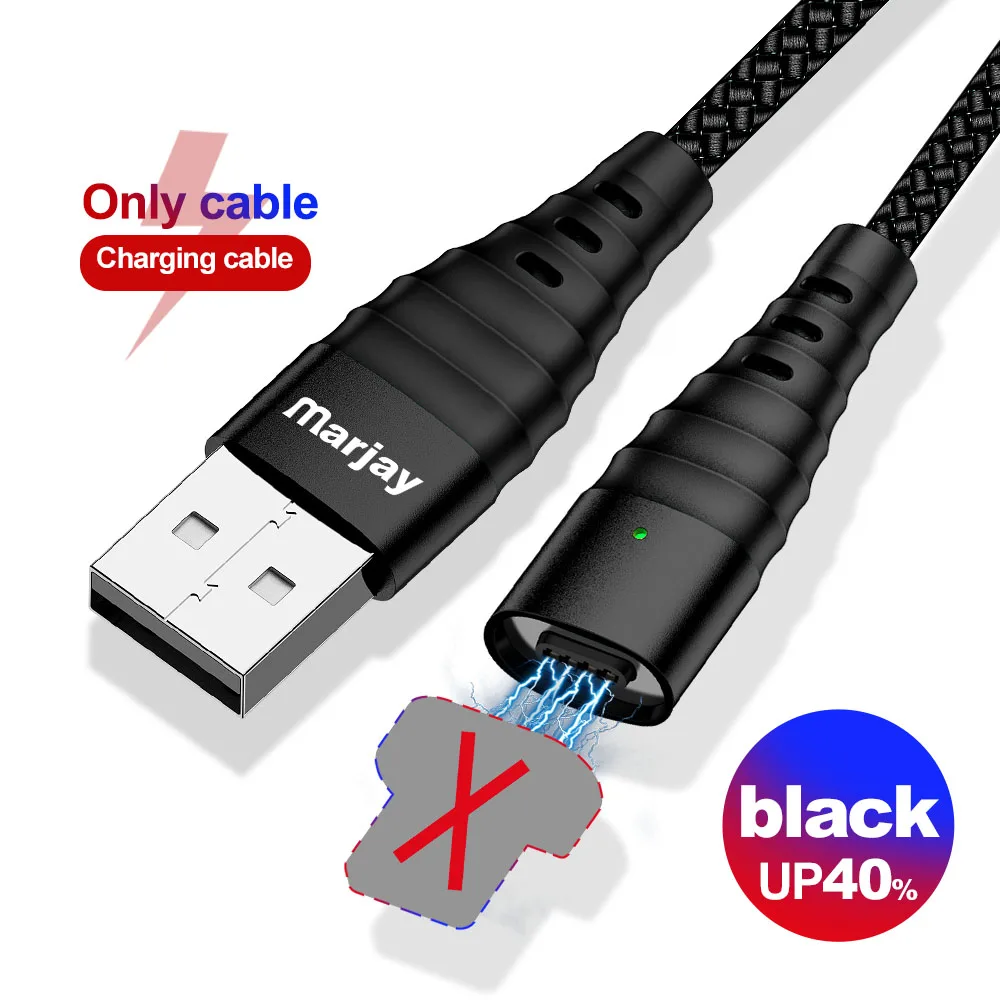 Only Black Cable Marjay Магнитный зарядный кабель для iPhone 7 Тип C Быстрый зарядный кабель для передачи данных для samsung A60 Магнит Micro USB Зарядное устройство адаптер для Xiaomi - Цвет: Only Black Cable