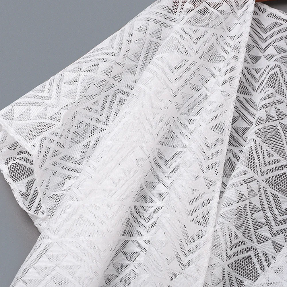 Kimono Cardigan Casual Long Blouse 2018 Half Sleeve Lace Shirts Blusas Chemise Femme Fashion Ladies Beach Cover Up Tops |