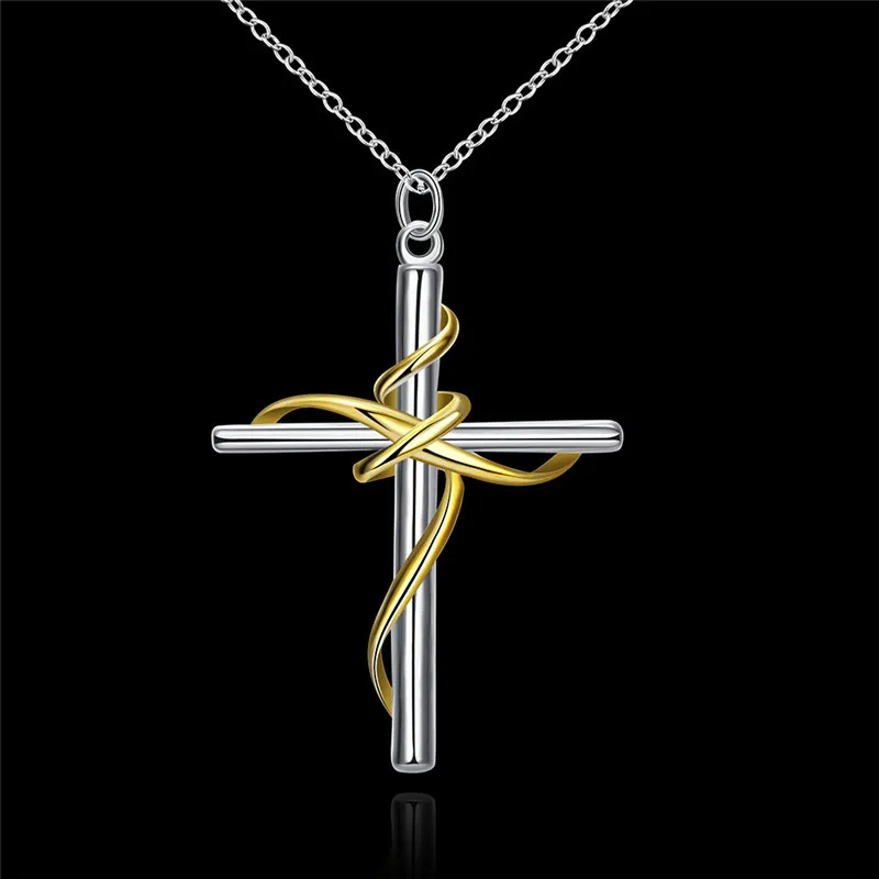 Кулон на цепочке серебристого цвета в форме креста — простой и модный ювелирный изделие, красивый подарок на день рождения, популярный в Европе.