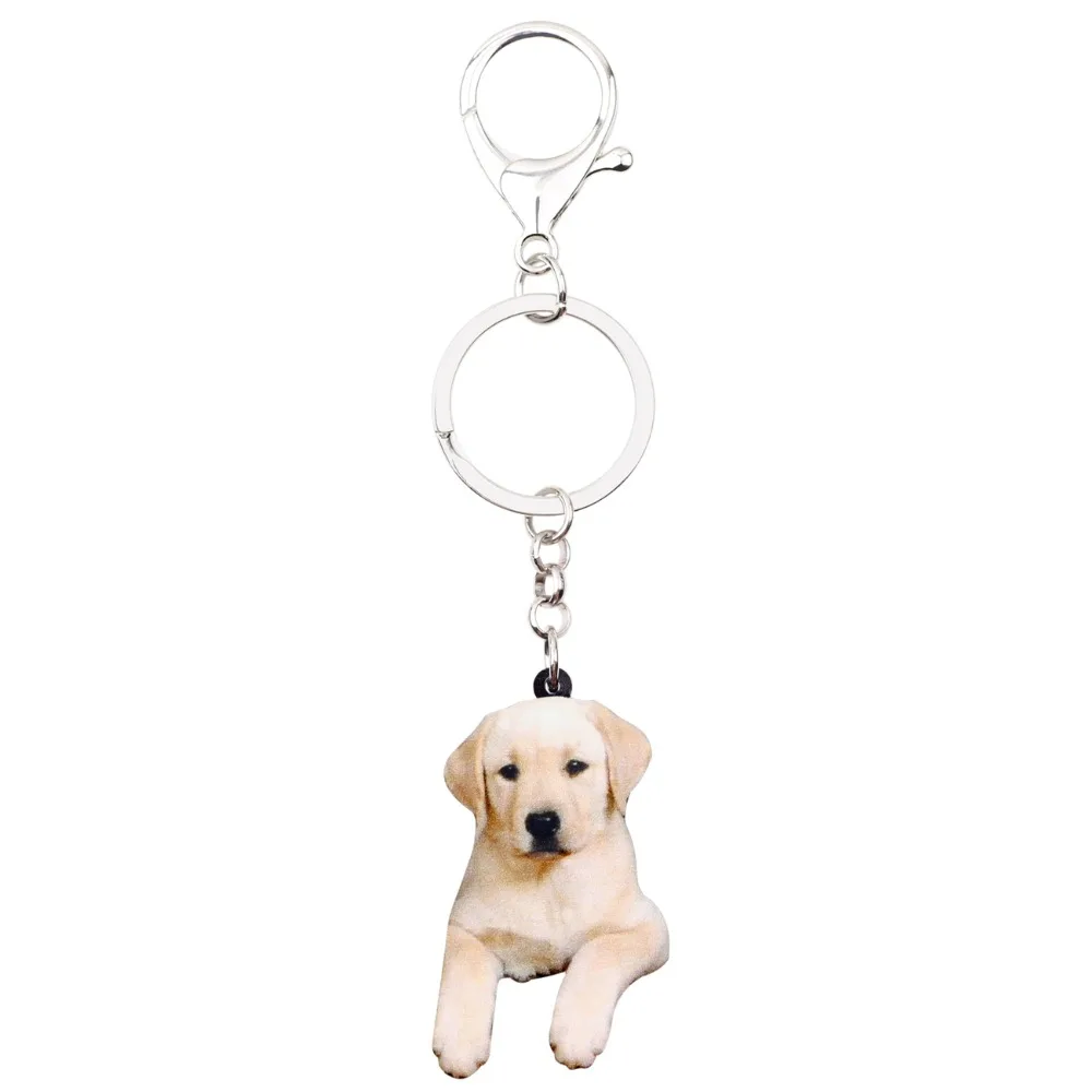 Bonsny Acrylic Cute Labrador Dog Key Chains Keychain Holder Animal Jewelry For Women Girls Pet Lovers Gift Bag Car Wallet Charms