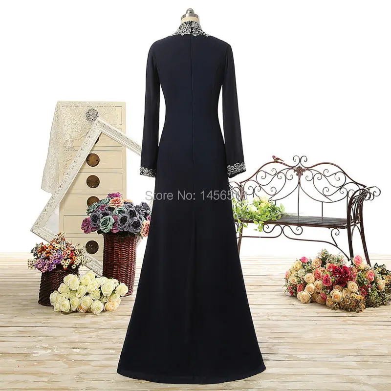 A line длинный рукав шифон вырез под горло бисером длинное мусульманское арабское