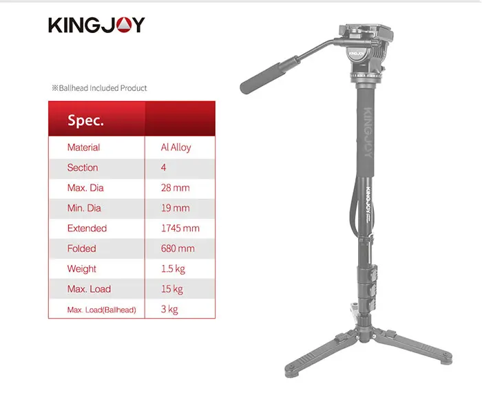Kingjoy MP208F набор профессиональный монопод набор Dslr для всех моделей камеры штатив Стенд Para Movil Гибкий штатив для SLR DSLR