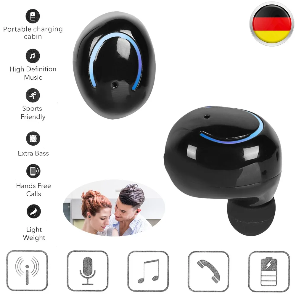 

Mini Wireless Earpiece Headphone + USB Charging Plug For Sports Music0