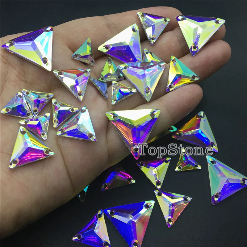 TopStone 12 16 22 мм кристалл AB треугольник e каучук для шитья камни с блестками