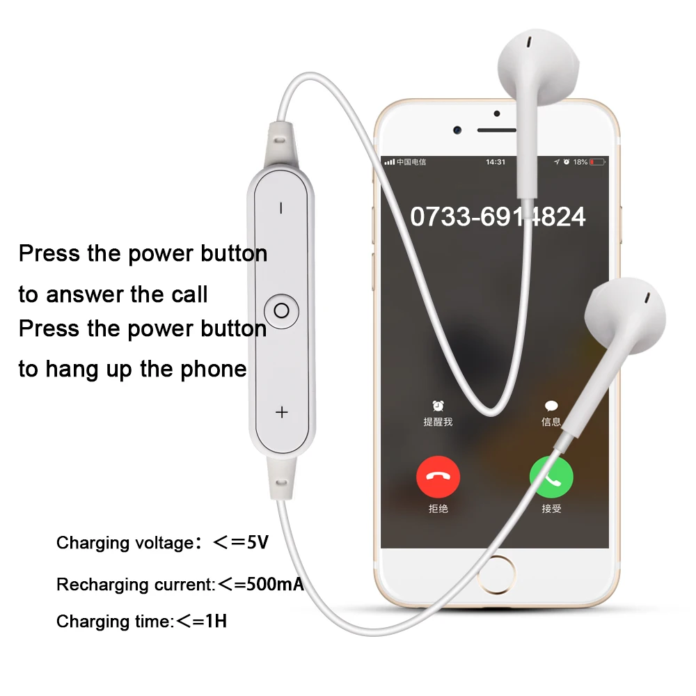 Универсальные спортивные беспроводные Bluetooth наушники S6 стерео с микрофоном для