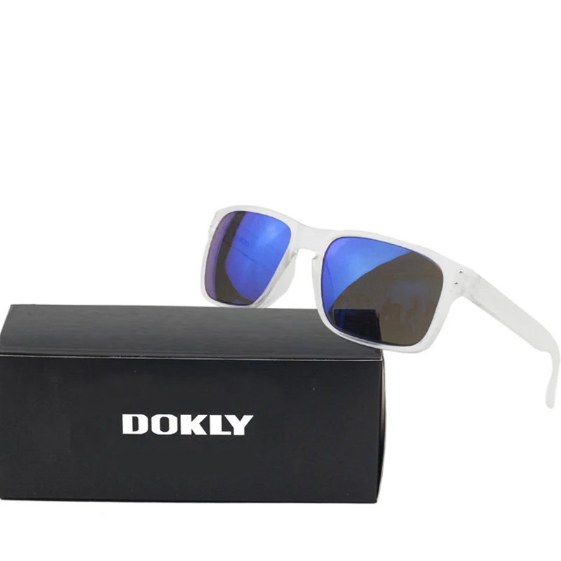 Dokly, прозрачная оправа и синие линзы, солнцезащитные очки для женщин, светоотражающее покрытие, квадратные солнцезащитные очки для женщин, фирменный дизайн