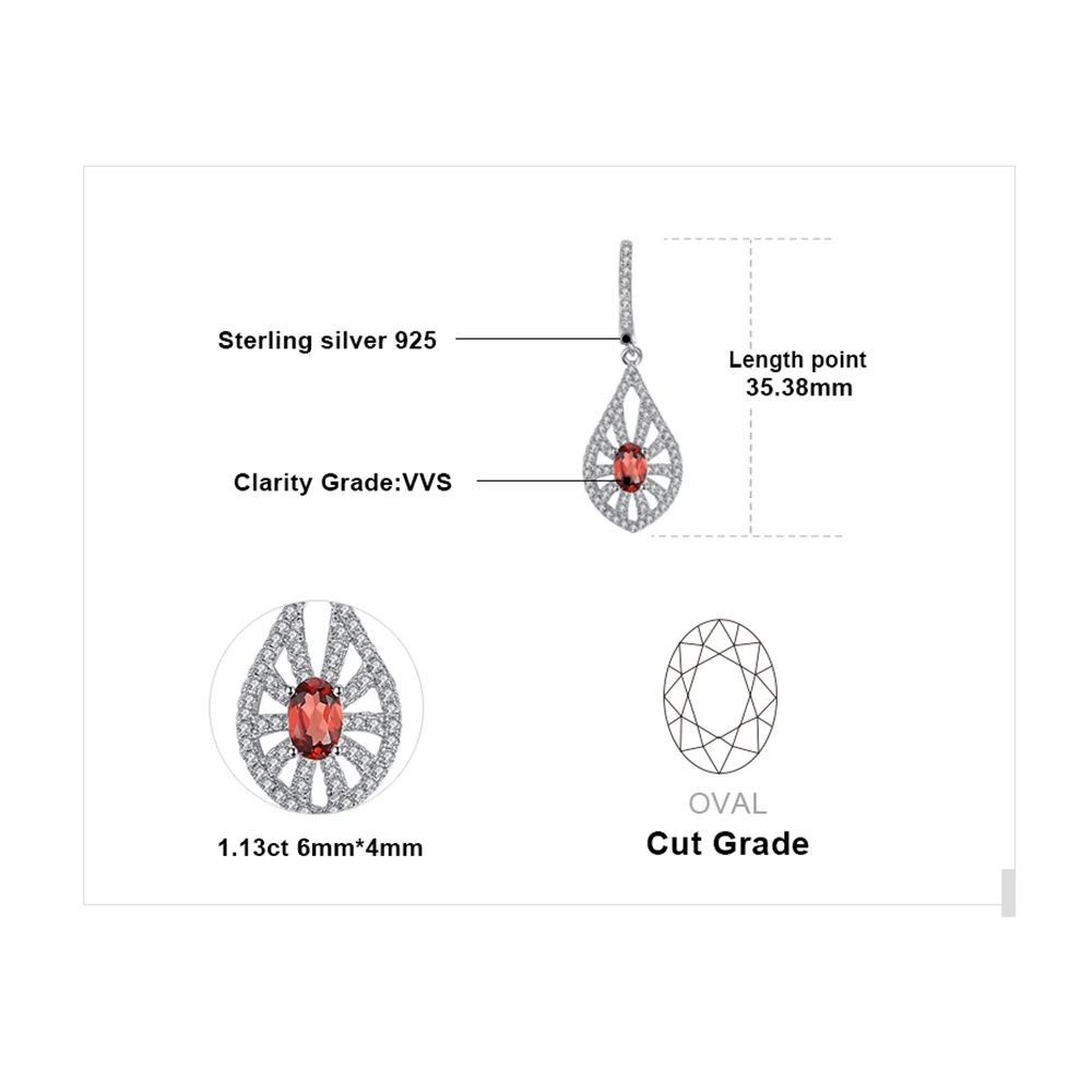 JewelryPalace резные 1.8ct Подлинная Гранат Серьги 925 пробы серебро свадебные украшения