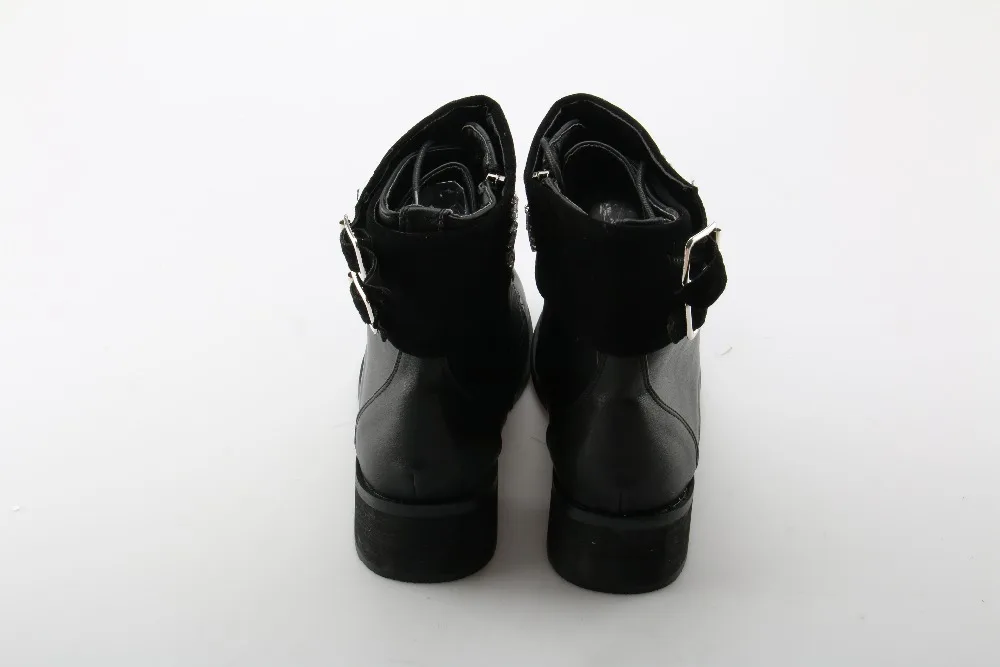 

Zapatos mujer black nubuck leather runway crystal embellished punk style Decor Shoe lace up chelsea boots woman ankle botas