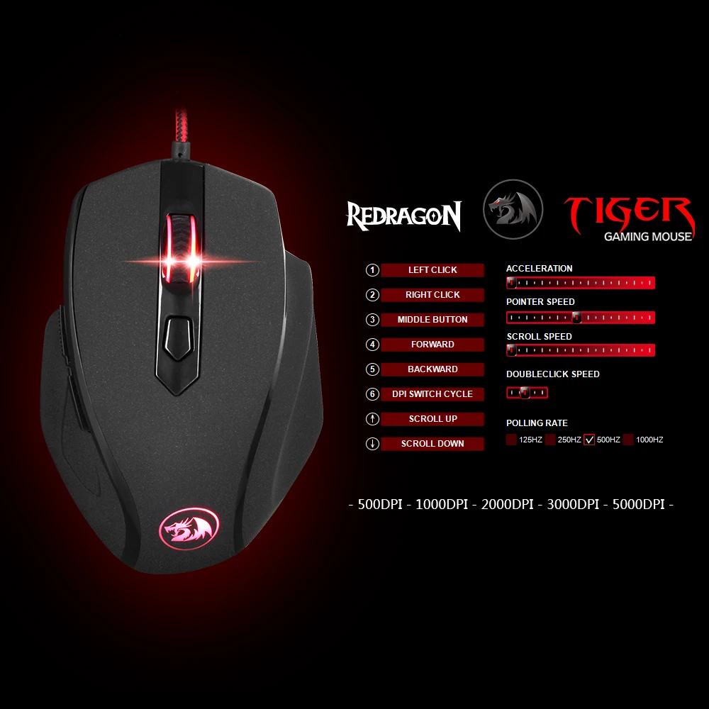 Redragon M709 Тигр Игровая мышь 10000 Точек программируемая проводная RGB LED 7 кнопок 5