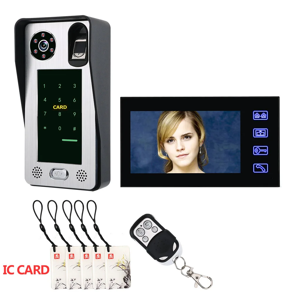 

MOUNTAINONE 7inch Fingerprint IC Card Video Door Phone Intercom Doorbell With Door Access Control System