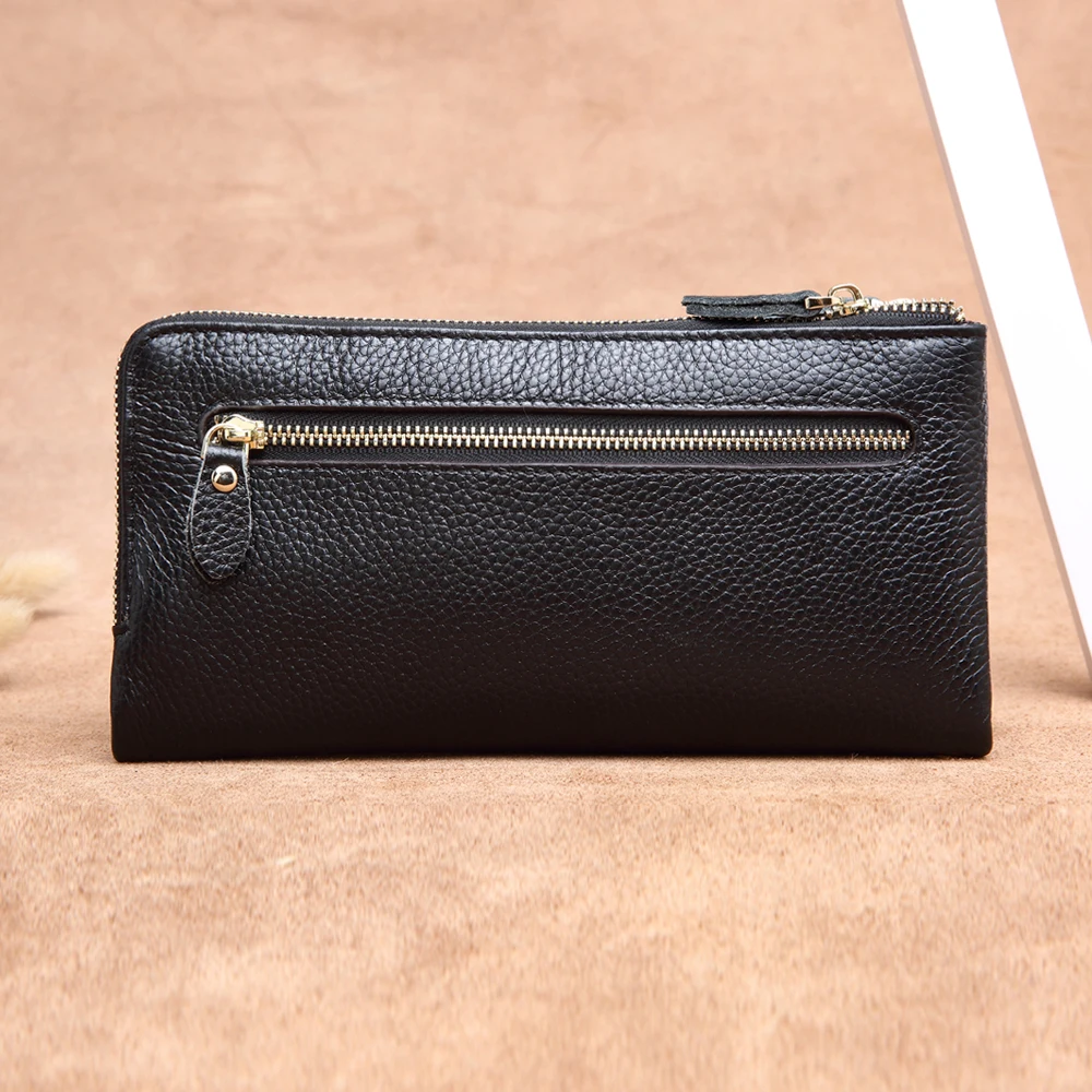 Top Grain Unisex Genuine Leather Wristlet Wallet Double Zipper Pocket Clutch Bag Coin Purse Card Holder | Багаж и сумки