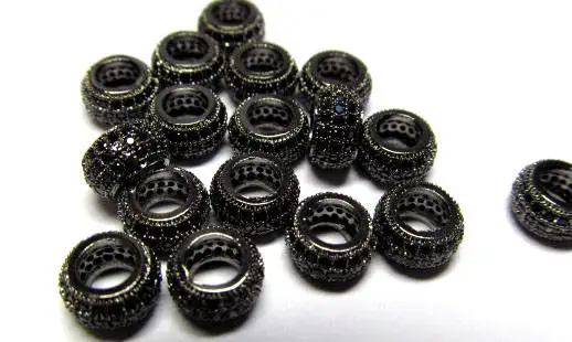 С большим отверстием 12 шт. черный струйный Micro Crystal Pave Rondelle шестиугольный Серебро