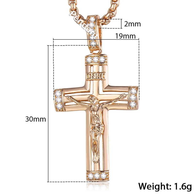 Davieslee крест кулон Цепочки и ожерелья для Для женщин 585 Rose Gold Filled Ясно Стразы Иисус