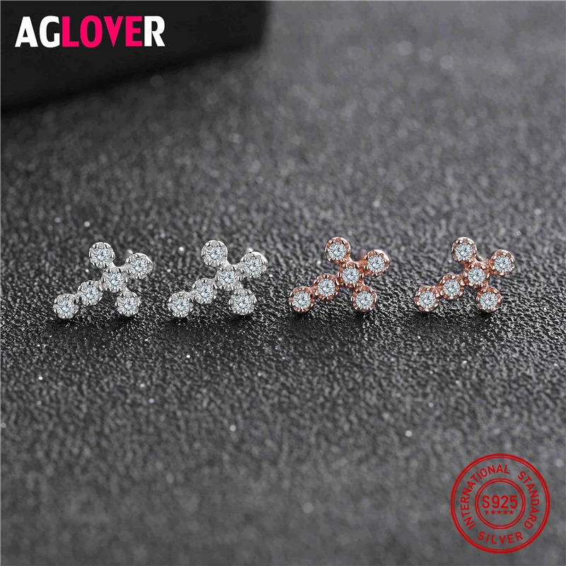 Женские серьги-пусеты из серебра 925 пробы с прозрачным фианитом сверкающим