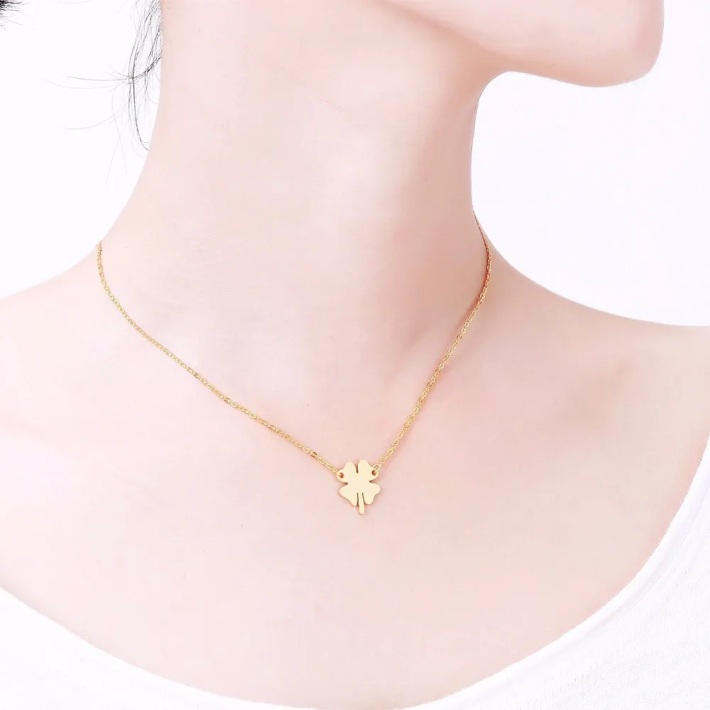 Four Leaf Clover Necklace Women Boho Jewelry Stainless Steel Irish Faith Spiritual Amulet Lucky Shamrock Pendant Collar Mom Gift|mom gift|four leaf