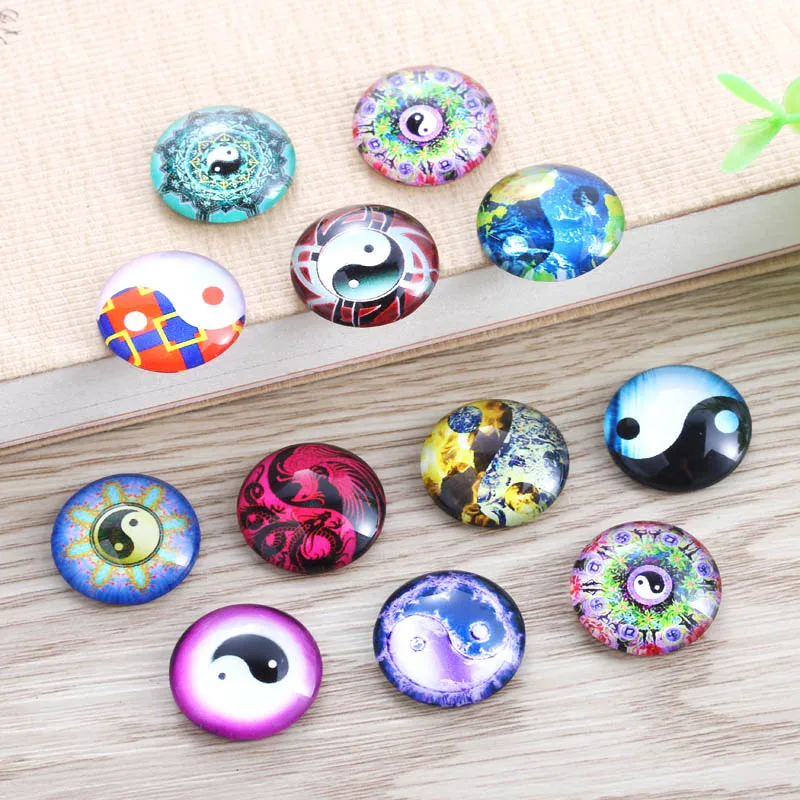 

TYLFNL 12mm 20mm Handmade Photo Glass Cabochons Tai Chi Pattern Domed Round Jewelry Accessories Supplies for Jewelry S-010205