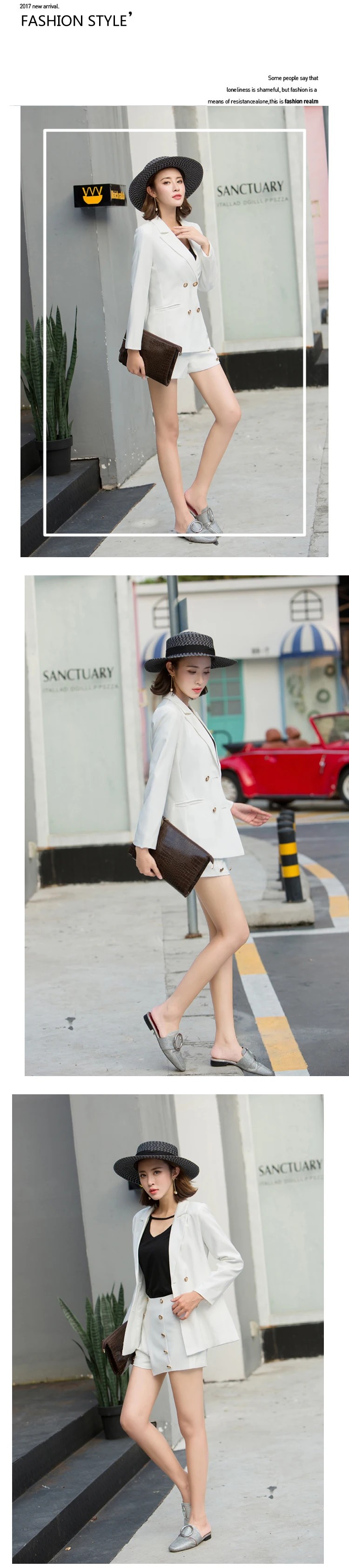 HziriP ELegant Office Lady Short Suit 2 Piece Set Women Solid Double-breasted Jacket Blazer+ High Waist Midi Pant Suits