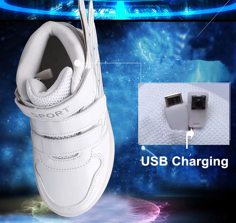 2016 luminous LED light children sneakers boys girls shoes pu leather high top fashion wings kids casual sport | Детская одежда и