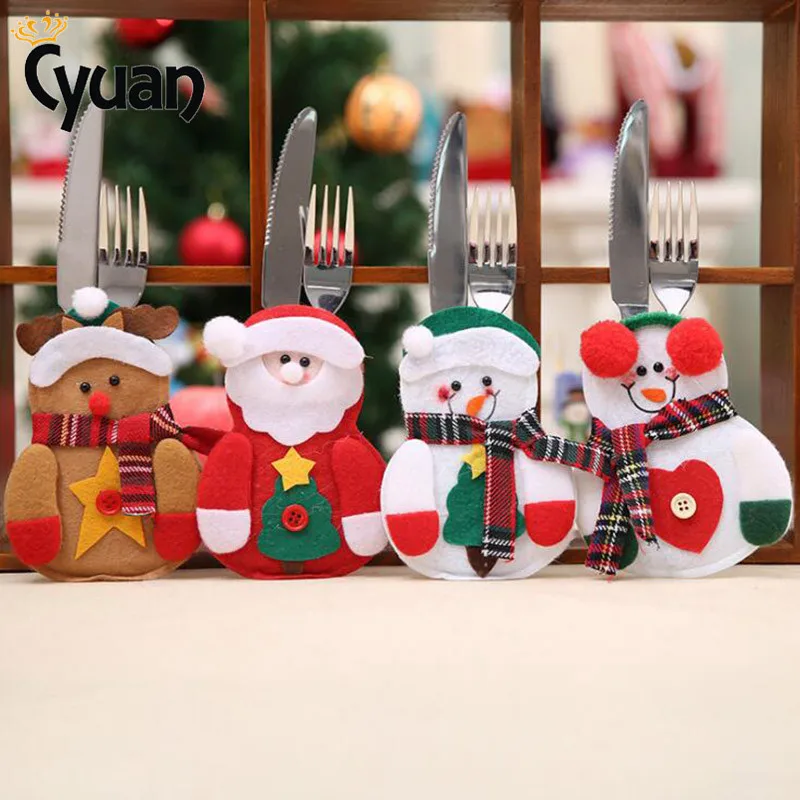 4 шт. рождественские украшения для дома Снеговик столовые приборы сумки