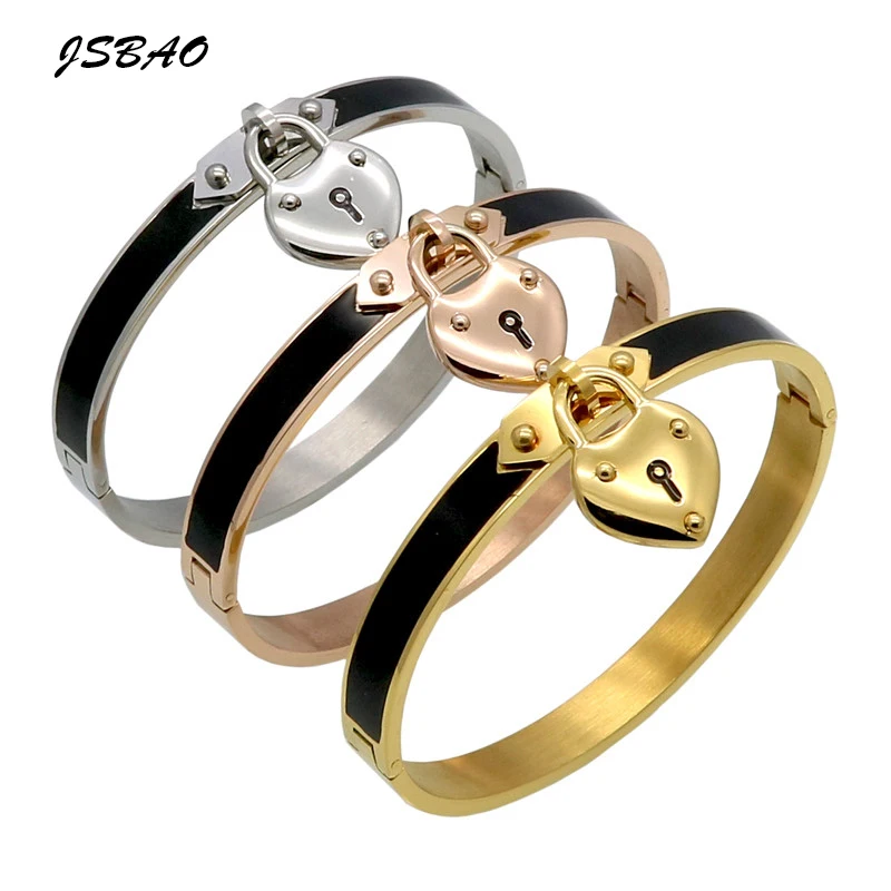

JSBAO New Arrival Fashion Jewelry Black White Resin Bracelets & Bangles Charm Lock Heart Bracelets For Women pulseira