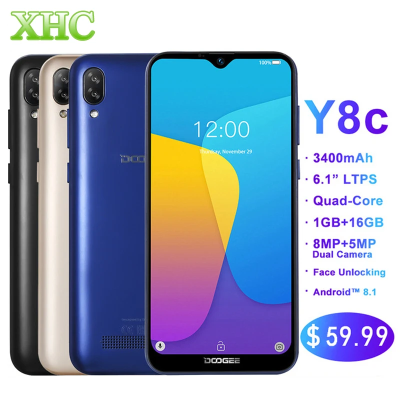 Оригинал DOOGEE Y8C Android 8 1 6 дюймов экран капли воды смартфон MTK6580 четырехъядерный ГБ