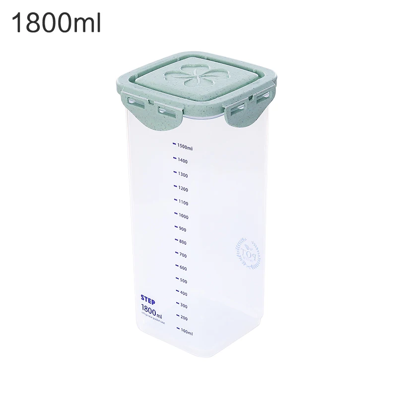 Blue 1800ml 4 размера прозрачный Кухня холодильник для хранения пластиковая коробка для органайзера для специй Закрытая банка с крышкой фасоли гайка зерна Еда контейнер для хранения - Цвет: Blue 1800ml