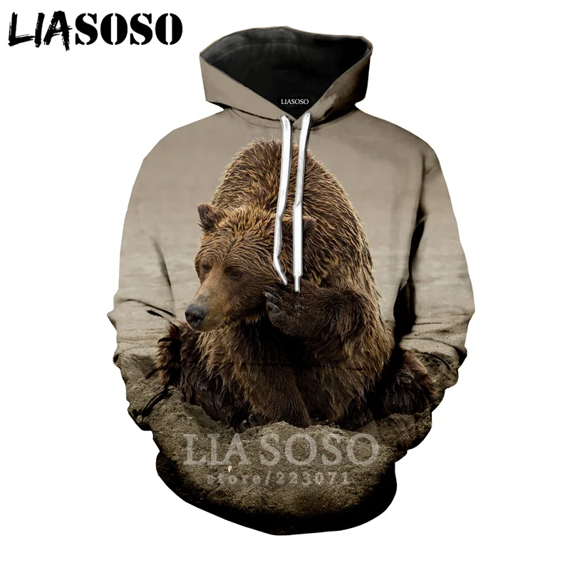 LIASOSO, новинка зимы, для мужчин и женщин, модная толстовка, 3D принт, животные, медведь, толстовки, длинный рукав, круглый вырез, топ, Harajuku, пуловер, B107-7