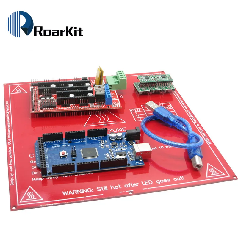 1 шт. Mega 2560 R3 для arduino+ 1 шт. RAMPS 1,4 контроллер+ 5 шт. A4988 модуль шагового драйвера+ 1 шт. PCB Heatbed MK2B 3d Принтер Комплект