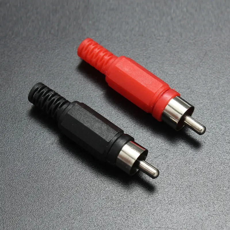LEORY 4PCS RCA Jack Connector Solder Audio Video Plug Plastic Handle Male Balck Red Plugs Industrial Tools | Электроника