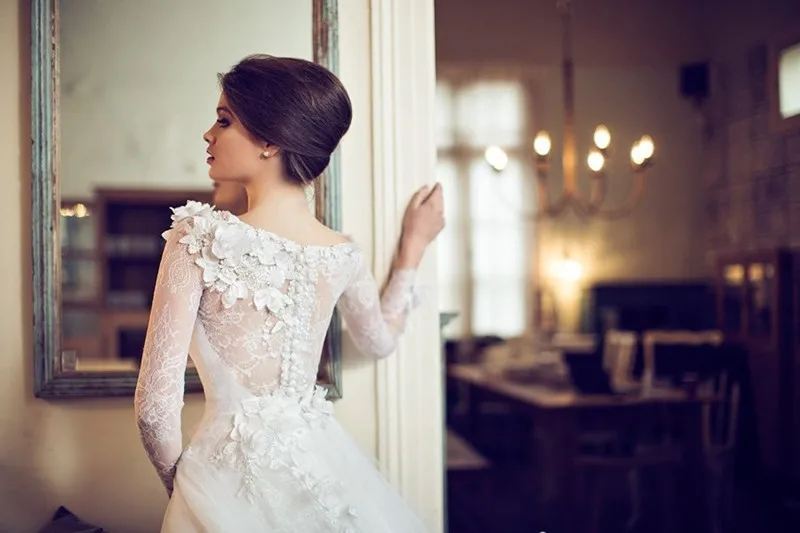 Очаровательная платье де noiva 2017 Свадебные Платья Лодка Шеи Аппликации Scoop Тюль