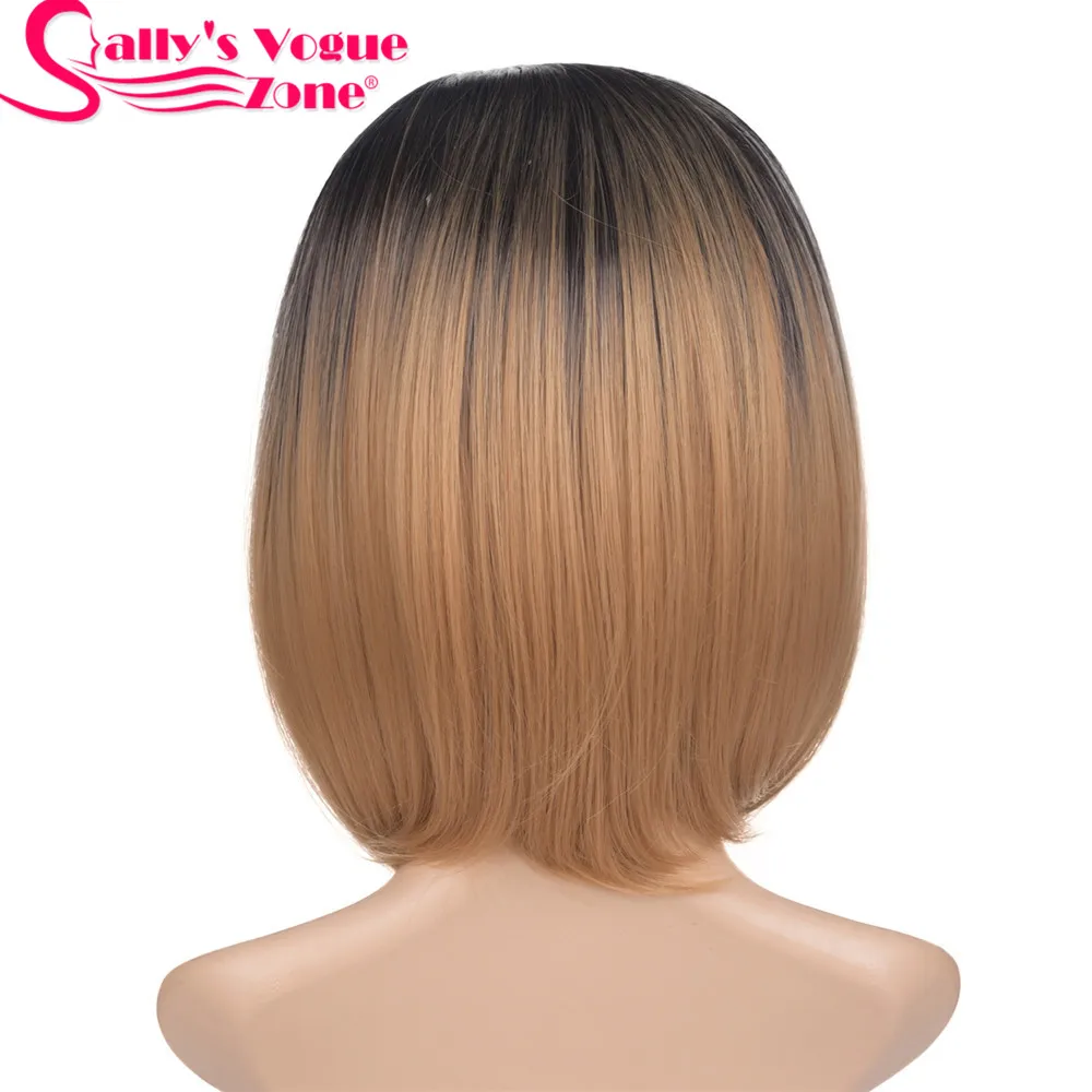 Sallyhair средняя часть 12 дюймов высокая температура Волокно синтетический короткий Омбре черный цвет красного вина прямой боб парик для женщин - Цвет: T1B/27