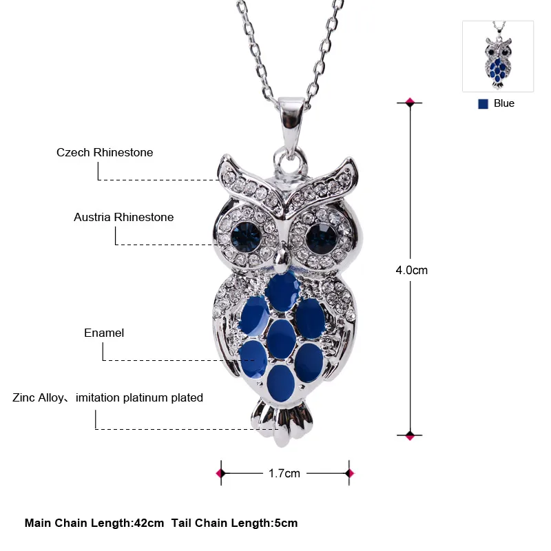 Neoglory австрийская эмаль краска милая синяя сова женская подвеска ожерелья для