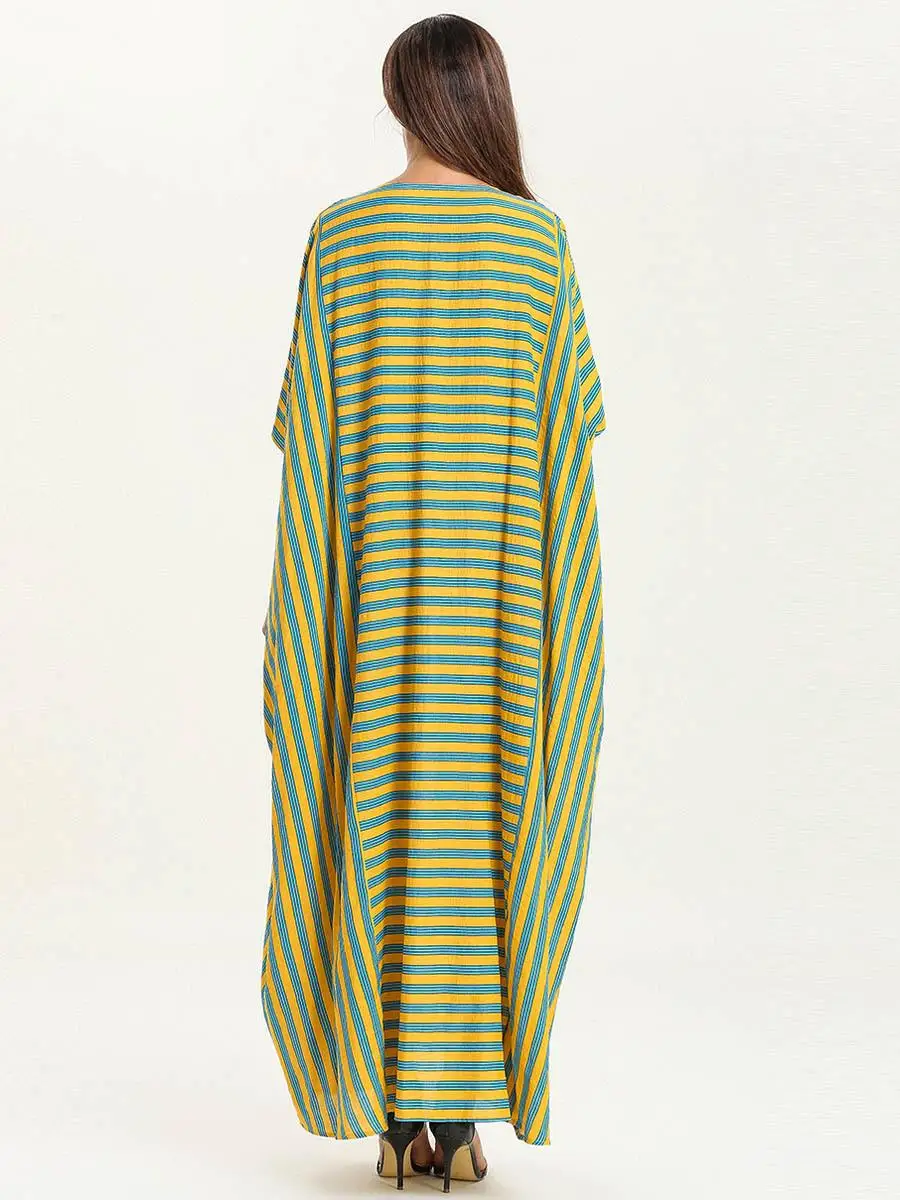 Мусульманские большие платья в форме летучей мыши для женщин цветные полоски