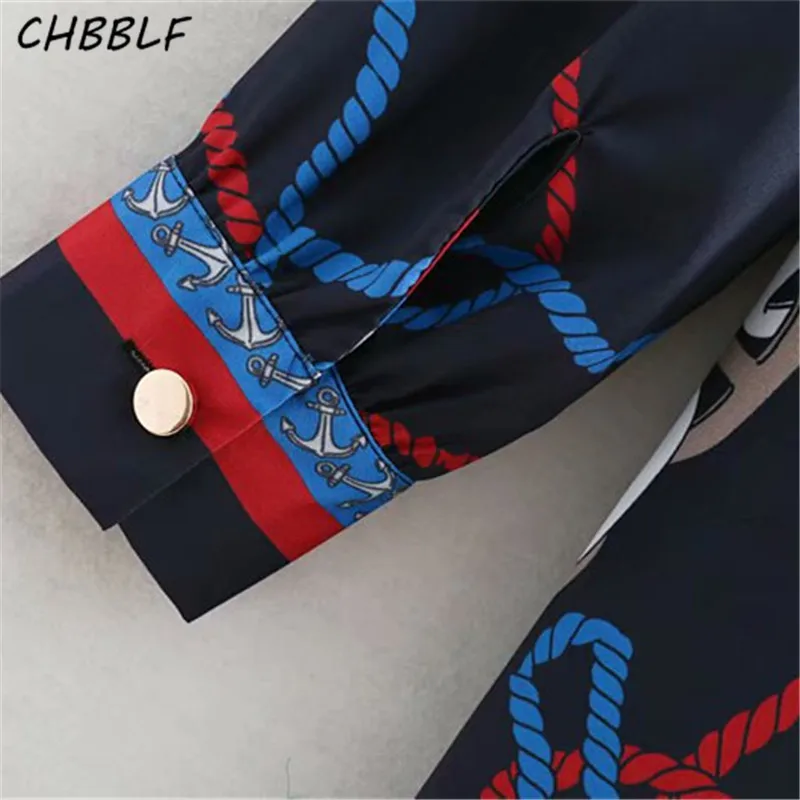 CHBBLF women chic print dress V neck long sleeve female casual mini dresses double breasted straight vestido XDN8736 | Женская одежда