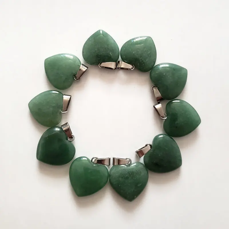 green aventurine Модные высококачественные подвески в виде сердца из натуральных камней для изготовления ювелирных изделий diy, 30 шт./лот - Окраска металла: green aventurine