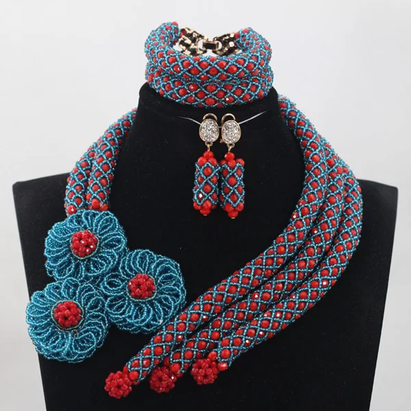 2017 Бирюзовая синяя/красная брошь в форме цветка с кристаллами нигерийском