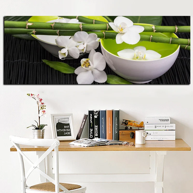HD принт зеленый бамбук Орхидея картина маслом на холсте современный диван