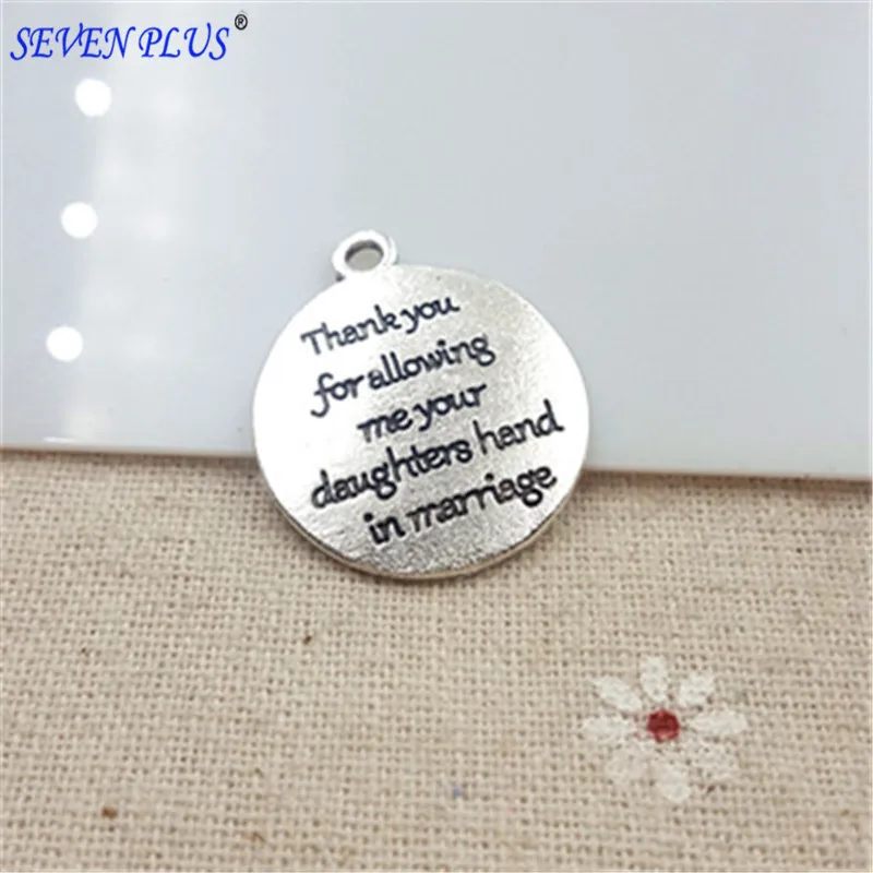 

High quality 20 Pieces/Lot diameter 25mm antique silver plated jewelry thank you for letter printed Charm Pendant for DIY