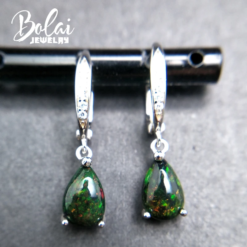Bolaijewelry натуральный черный Эфиопский Черный Опал Peal 6*9 мм 2ct Ювелирные серьги c