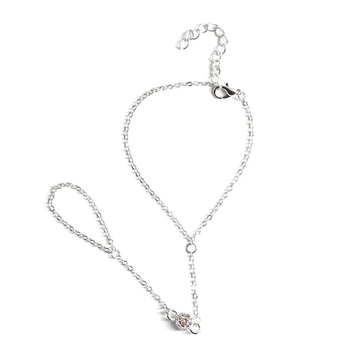 Женский браслет-цепочка на палец инкрустированный кристаллами | Украшения и