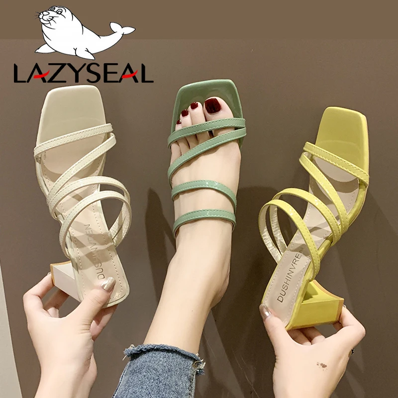 Сланцы LazySeal женские на квадратном каблуке пляжные шлепанцы без застежки