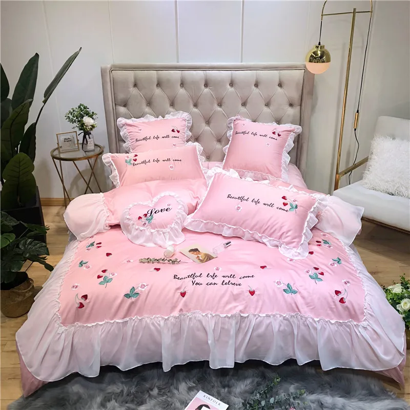Little Daisy embroidery Bedding Sets girls Beddingset egyptian cotton Bed Linen Duvet Cover Bed Sheet Pillowcase/bed Sets 4/7pcs