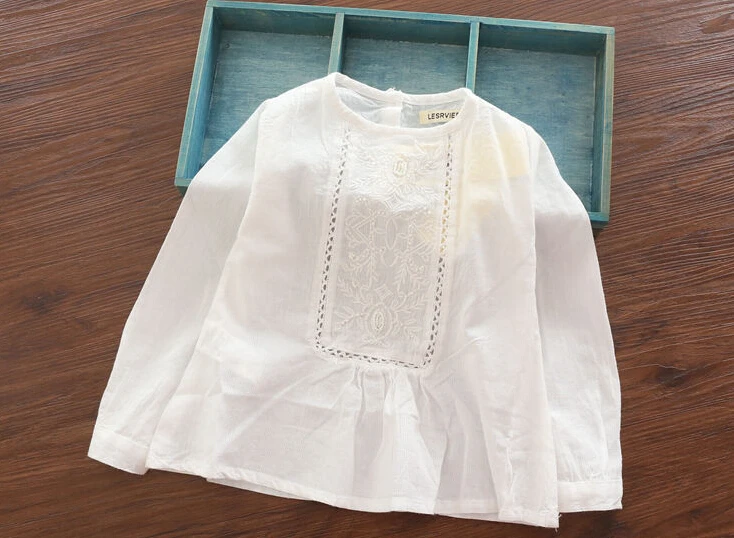Детская хлопковая блузка с длинным рукавом вышивкой|white blouses girls|blouse girlwhite shirt kids |