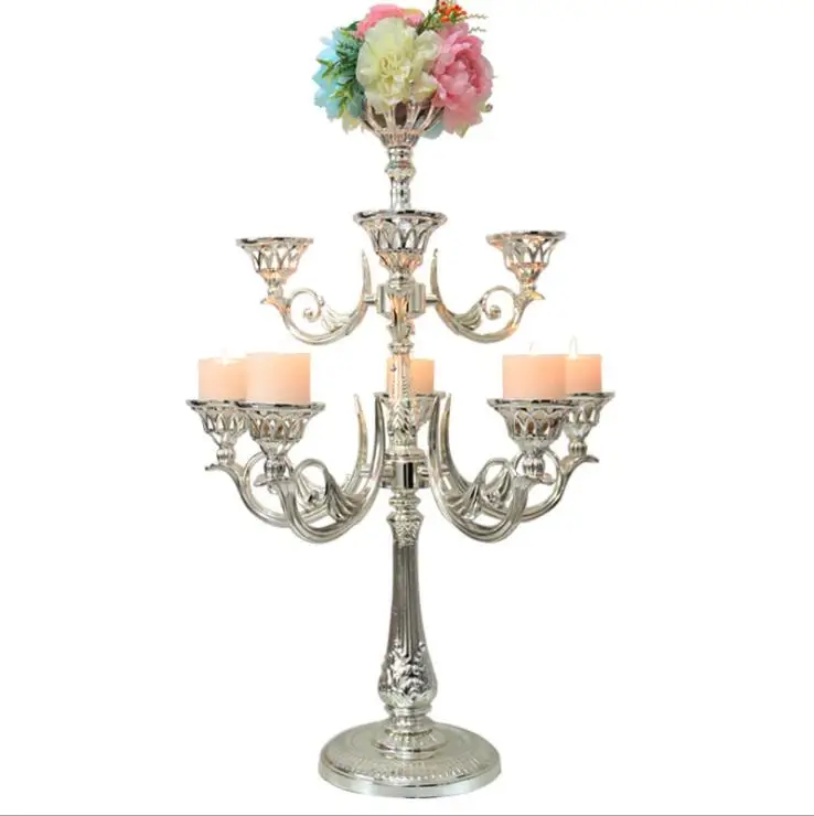 

H82cm 9lights metal wedding wedding candle tall silver candle holder wedding centerpieces for tables weeding decoration mariage
