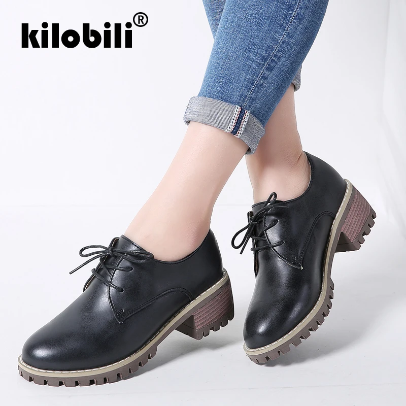 Kilobili/2018 г. Осенние женские туфли оксфорды повседневные лодочки из натуральной